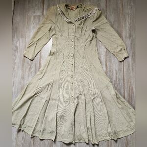 VTG Katie MFG Button Up Maxi Dress 3/4 Sleeve Collared Lightweight Texture Sz 16